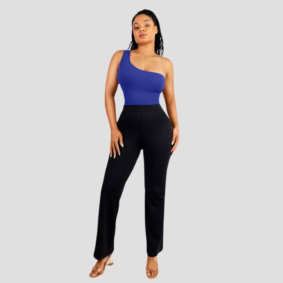 Off the Shoulder Tummy-Control Bodysuit, Blue - Picture 3 of 7